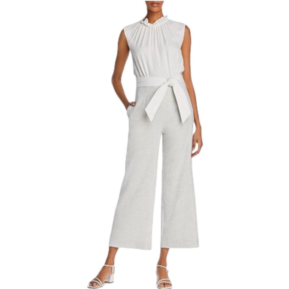 Rebecca Taylor Sleeveless COTTON N SILK Ruffled Neckline CROP JUMPSUIT SZ 8